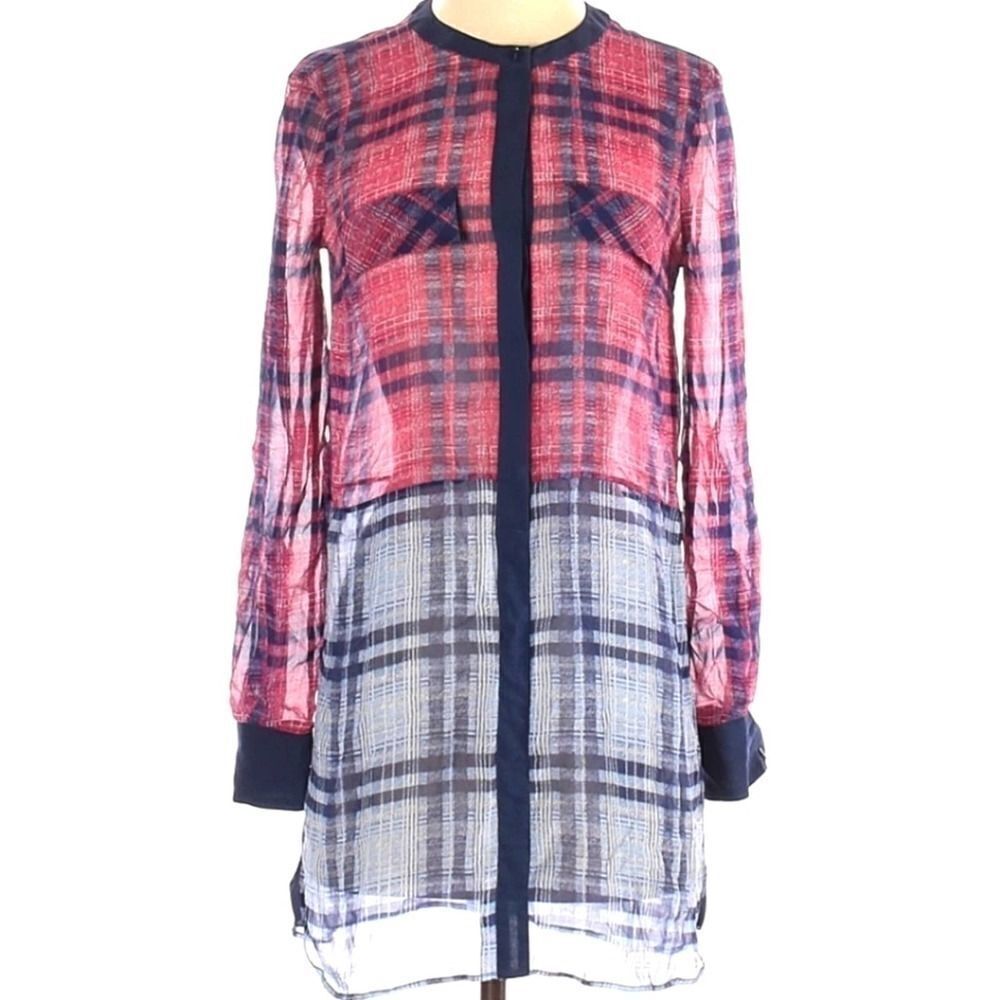 BCBGMAXAZRIA Silk Plaid Button Down Dress Size XXS